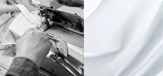Sewing Machine Operator Manufacturing Sunspel Clothing and White Cotton Fabric.