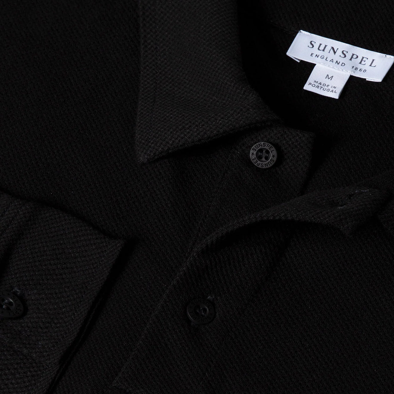 Sunspel Long Sleeve Riviera Polo Black - The Sporting Lodge