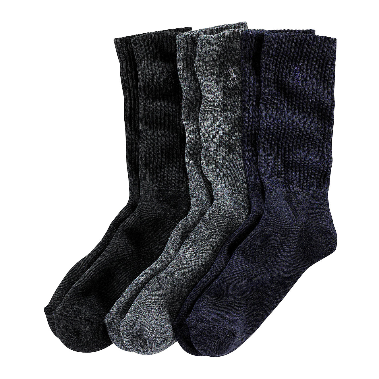 Polo Ralph Lauren Crew PP 3 Pack Socks Navy / Charcoal / Black - The Sporting Lodge