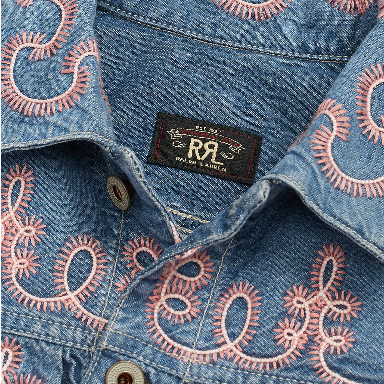 RRL by Ralph Lauren Womens Martine Trucker Jacket Blue / Pink - The Sporting Lodge