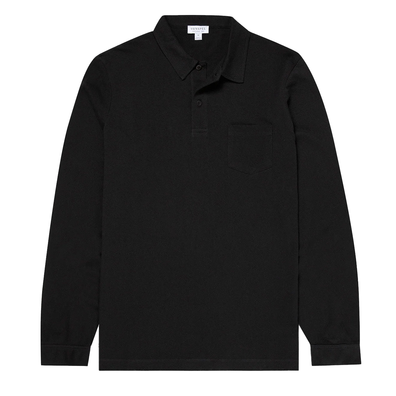 Sunspel Long Sleeve Riviera Polo Black - The Sporting Lodge