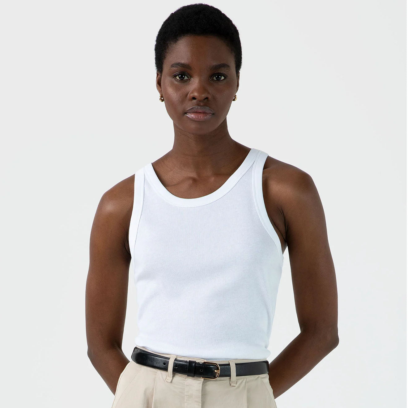 Sunspel Womens Ribbed Tank Top White - The Sporting Lodge