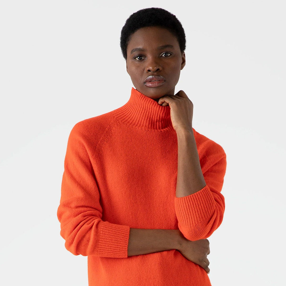 Sunspel Womens Lambswool Funnel Neck Jumper Magma - The Sporting Lodge