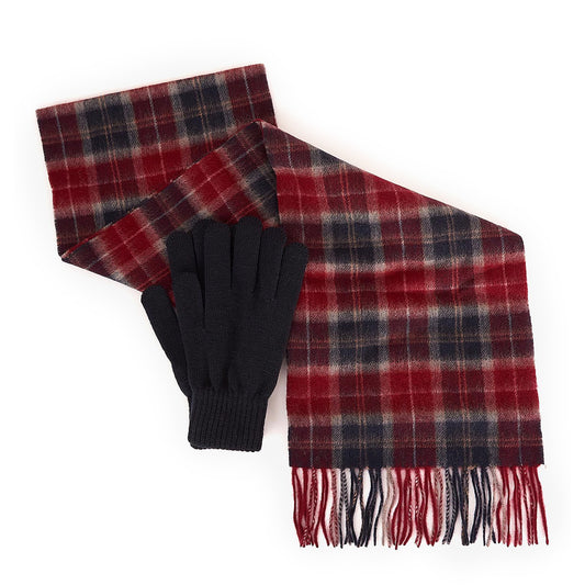 Barbour Tartan Scarf / Gloves Gift Set Cranberry - The Sporting Lodge