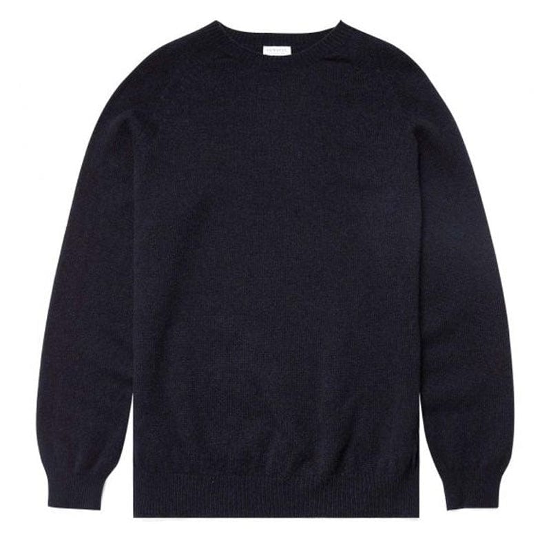 Sunspel Lambswool Crew Neck Knit Dark Navy Mouline - The Sporting Lodge