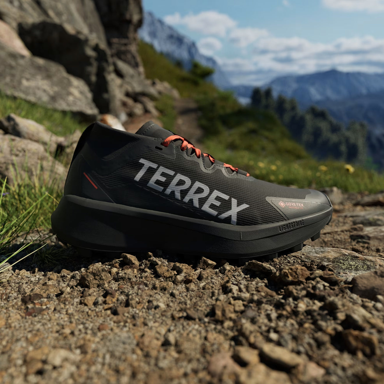 Adidas Terrex Agravic GTX Trail Running Shoe Core Black / Grey / Semi Impact Orange - The Sporting Lodge