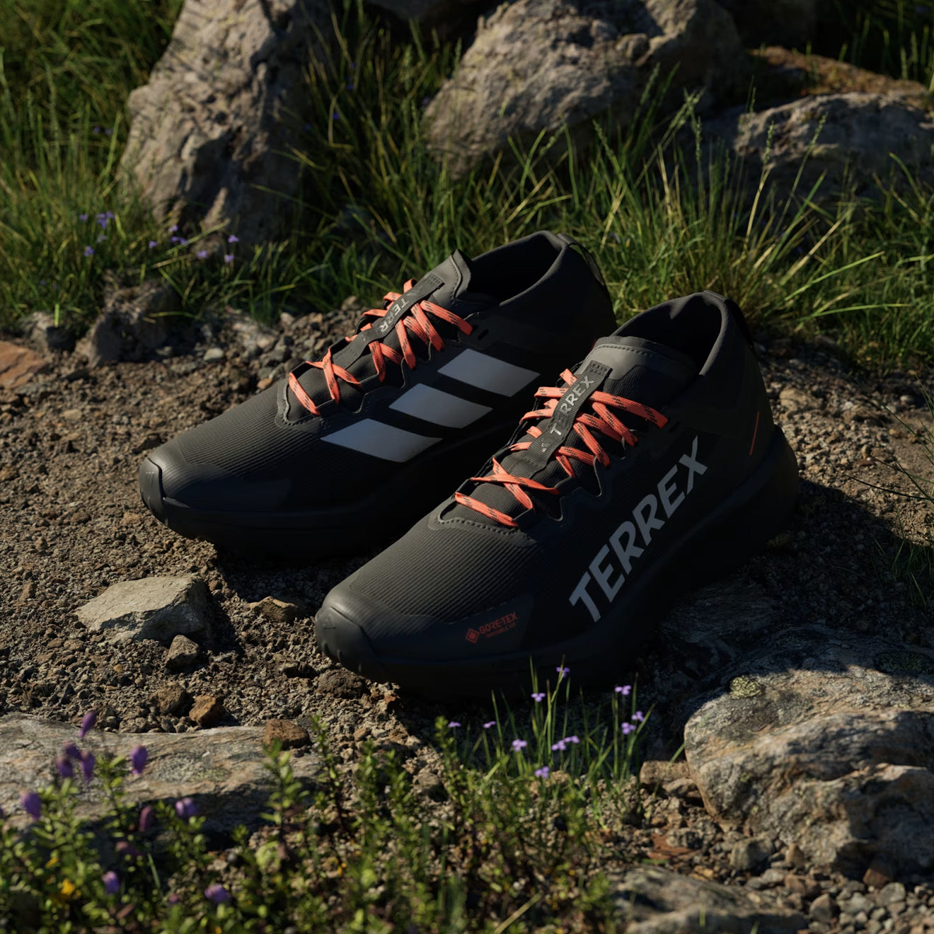 Adidas Terrex Agravic GTX Trail Running Shoe Core Black / Grey / Semi Impact Orange - The Sporting Lodge