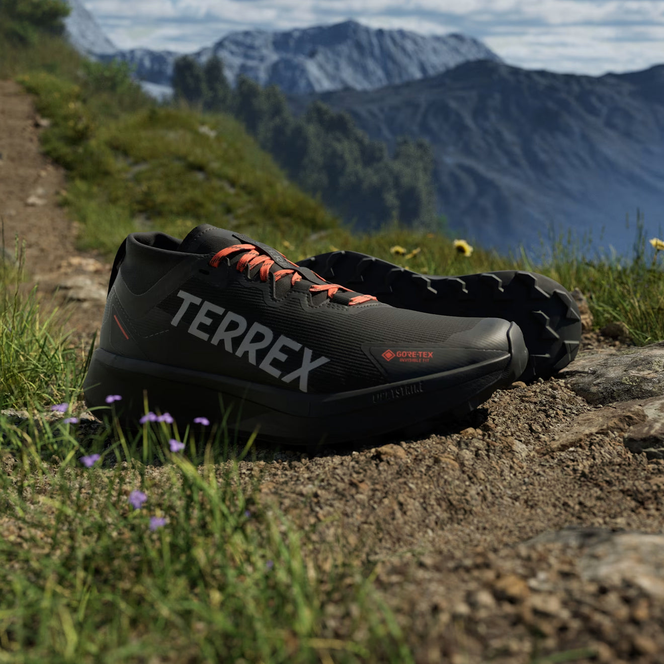 Adidas Terrex Agravic GTX Trail Running Shoe Core Black / Grey / Semi Impact Orange - The Sporting Lodge
