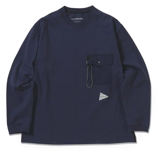 And Wander Heavy Cotton Pocket L/S Tee Navy - The Sporting Lodge