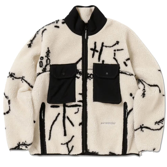And Wander Womens Daijiro Ohara Map Key Boa Jacket Off White - The Sporting Lodge