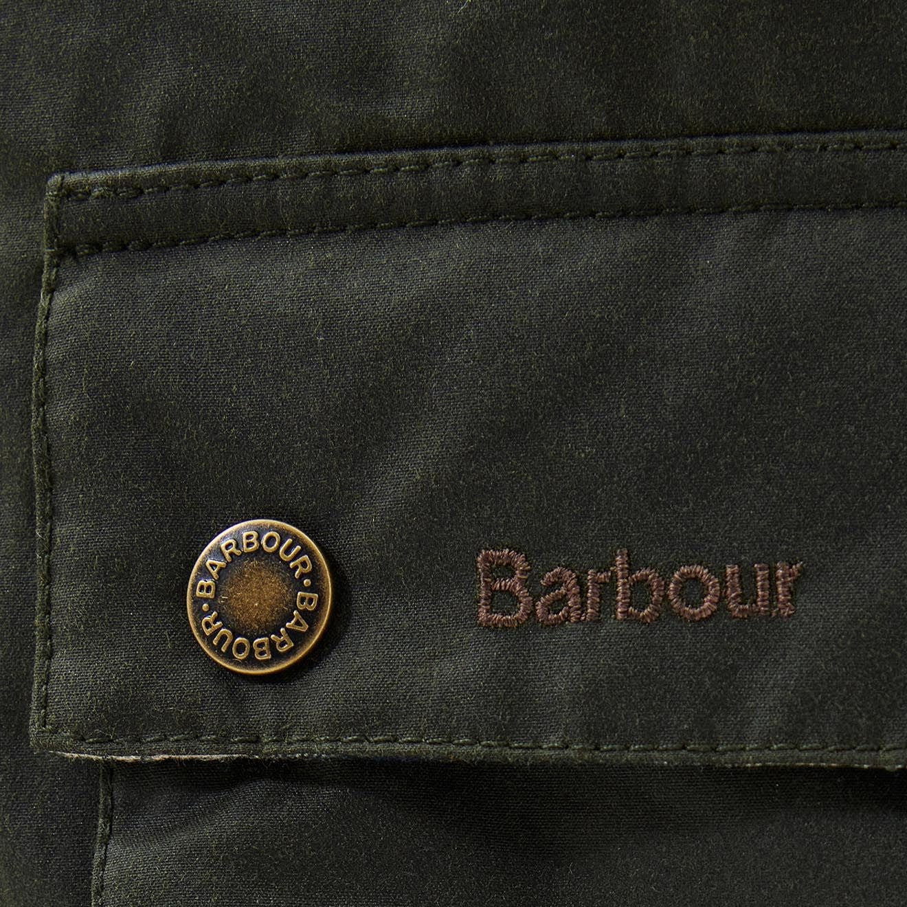 Barbour Ambleside Wax Jacket Fern Pocket Press Stud and Embroidered Logo