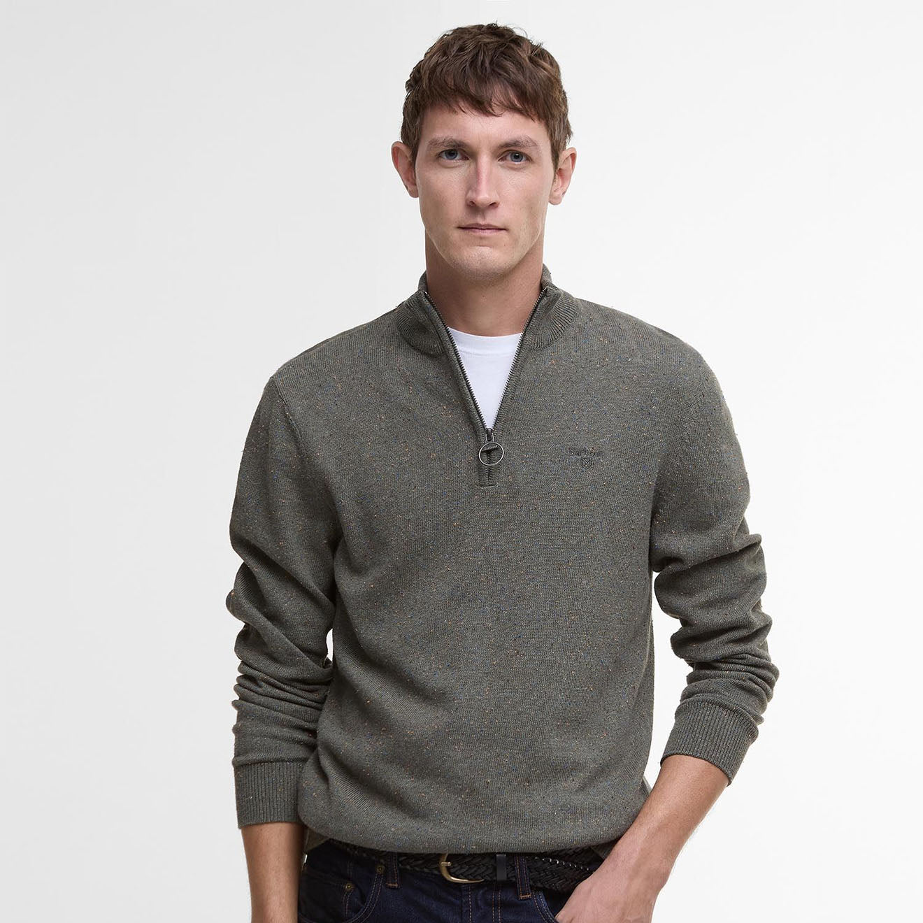 Barbour Cotton Tainsbury Half Zip Sweater Olive - The Sporting Lodge