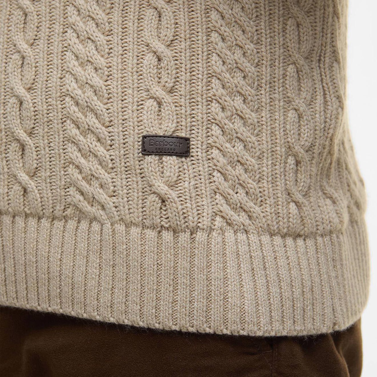 Barbour Lowfen Cable-Knit Jumper Stone - The Sporting Lodge