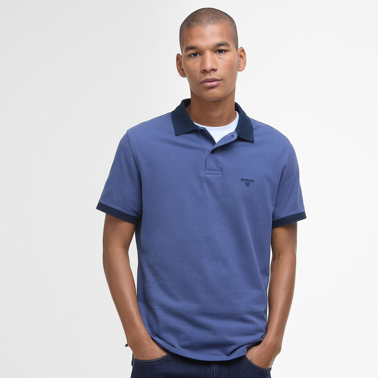Barbour Lynmouth Tipped Tailored Fit Polo Shirt Oceana - The Sporting Lodge
