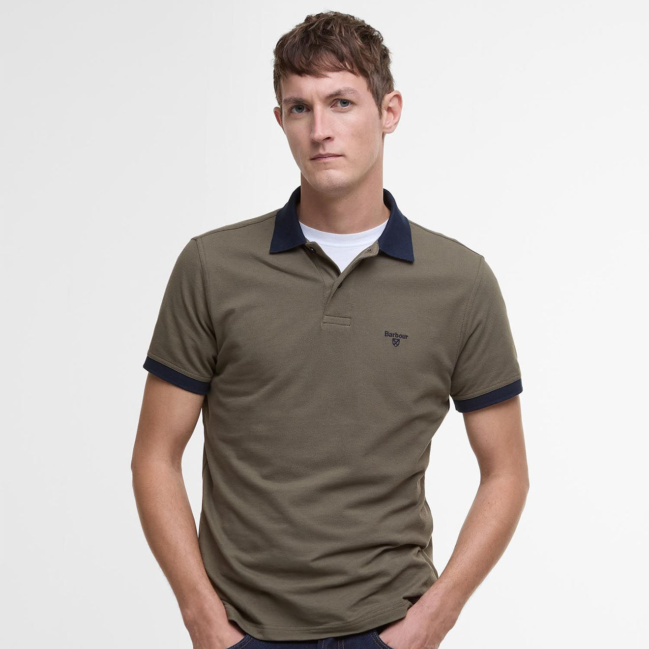Barbour Lynmouth Tipped Tailored Fit Polo Shirt Uniform Green - The Sporting Lodge