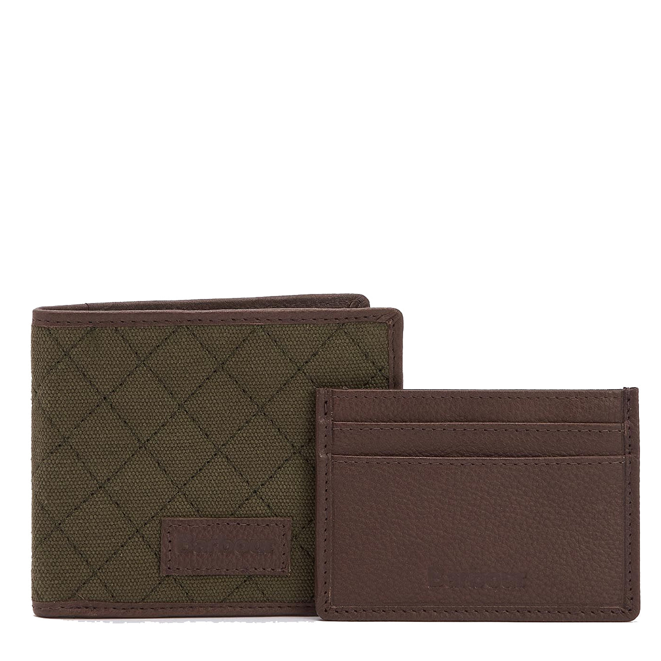 Barbour Quilted Padbury Wallet And Card Holder Gift Set Dark Brown/Olive - The Sporting Lodge