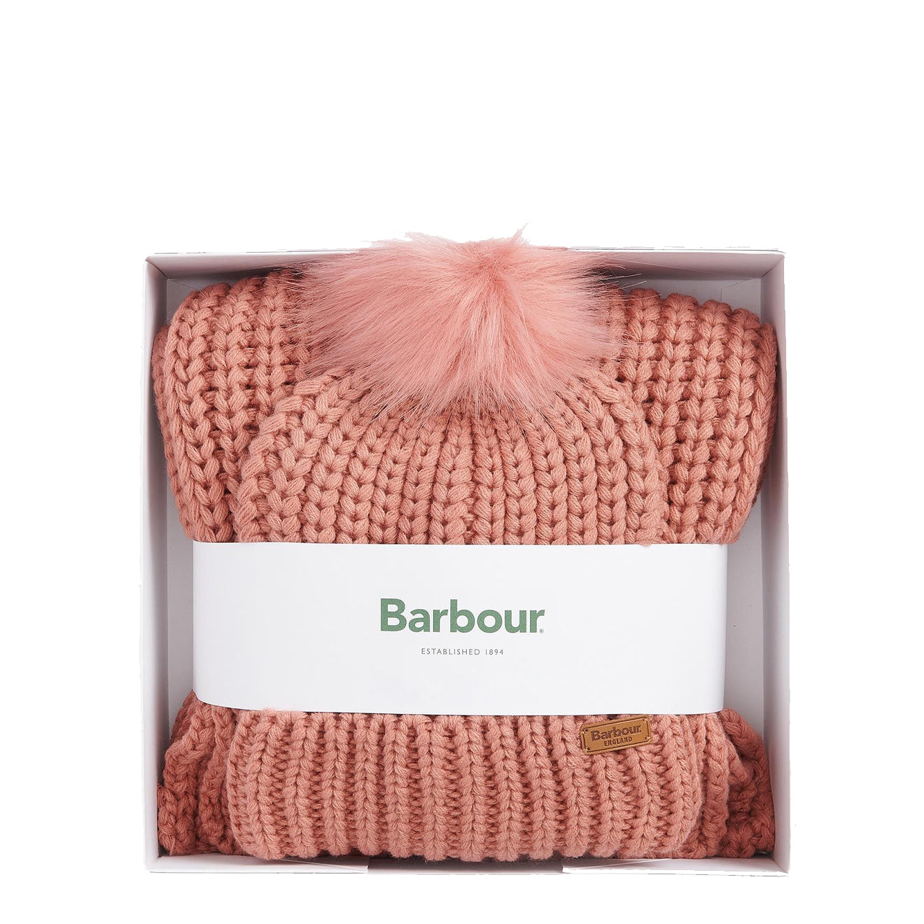 Barbour Saltburn Beanie & Scarf Gift Set Pink Rust - The Sporting Lodge