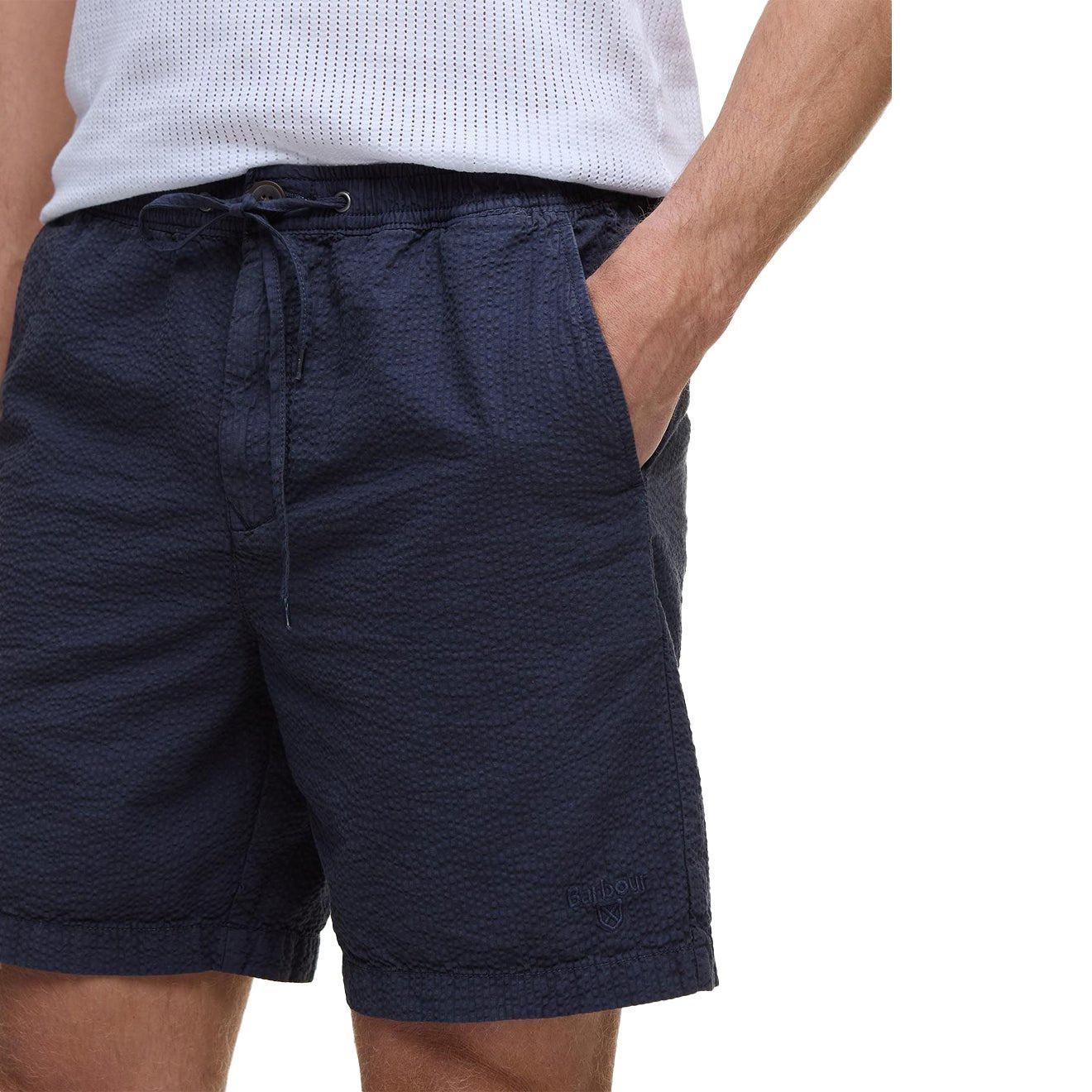 Barbour Seersucker Relaxed Short Navy - The Sporting Lodge