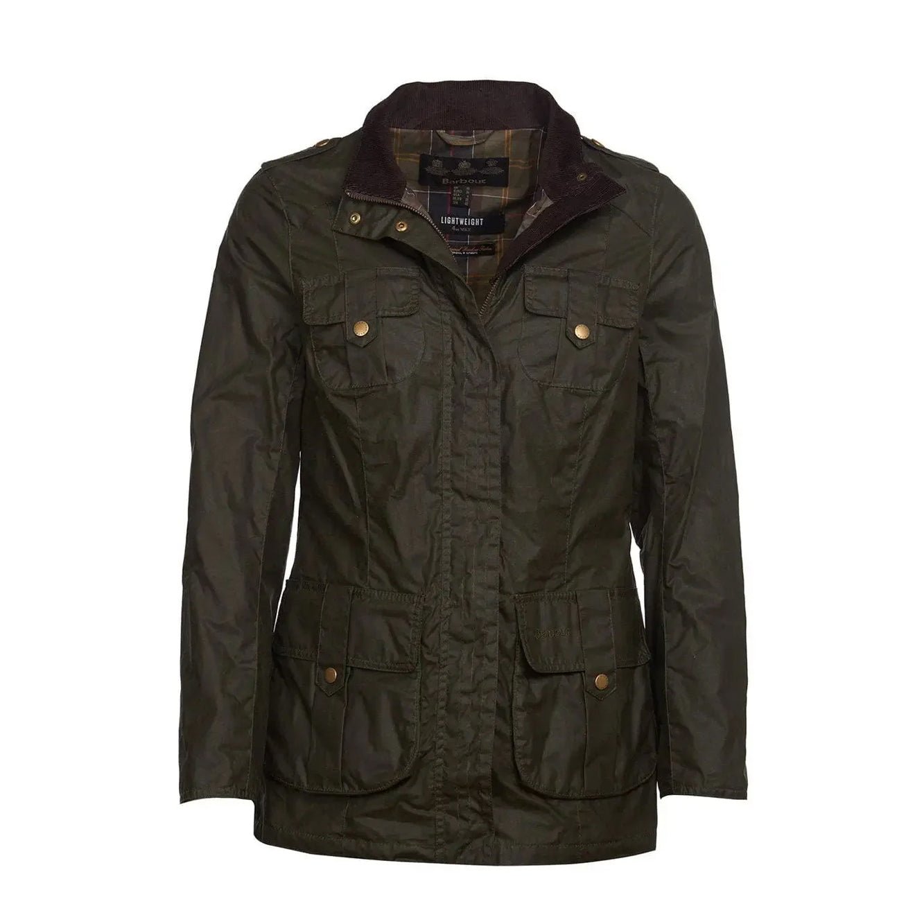 Barbour Womens Defence Lightweight Wax Jacket Archive Olive - The Sporting Lodge