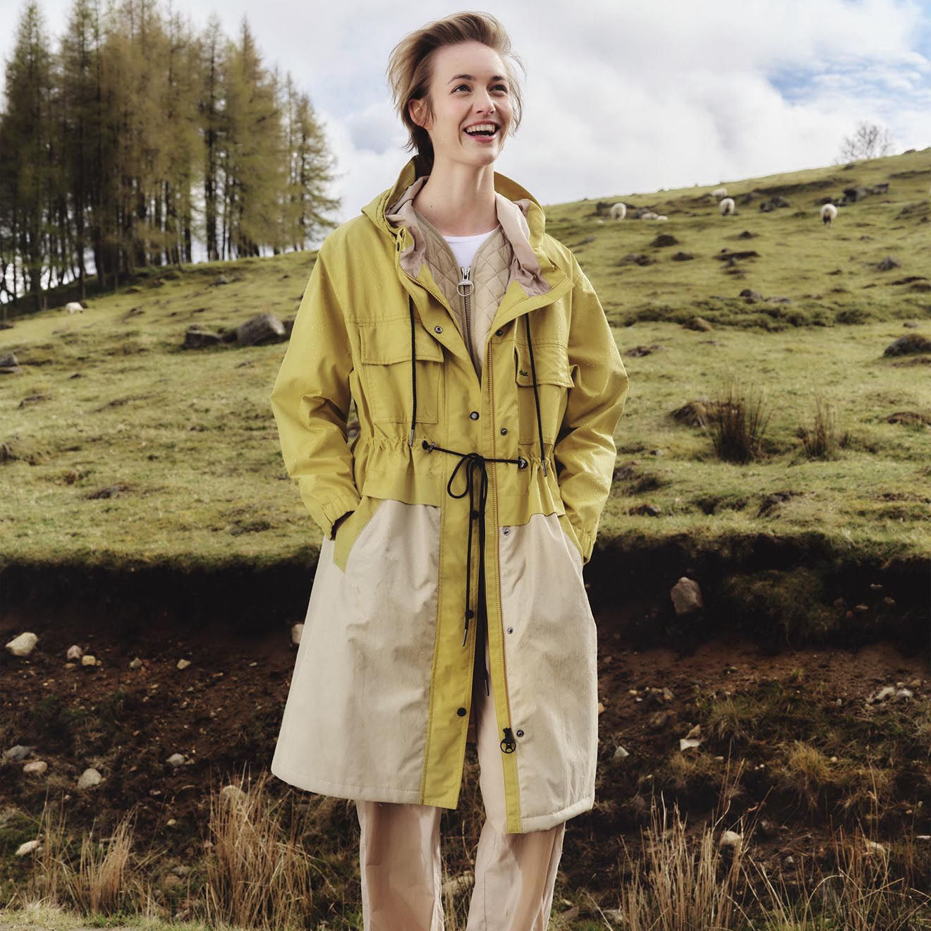 Barbour Womens Evie Showerproof Parka Limeade/Light Sand - The Sporting Lodge