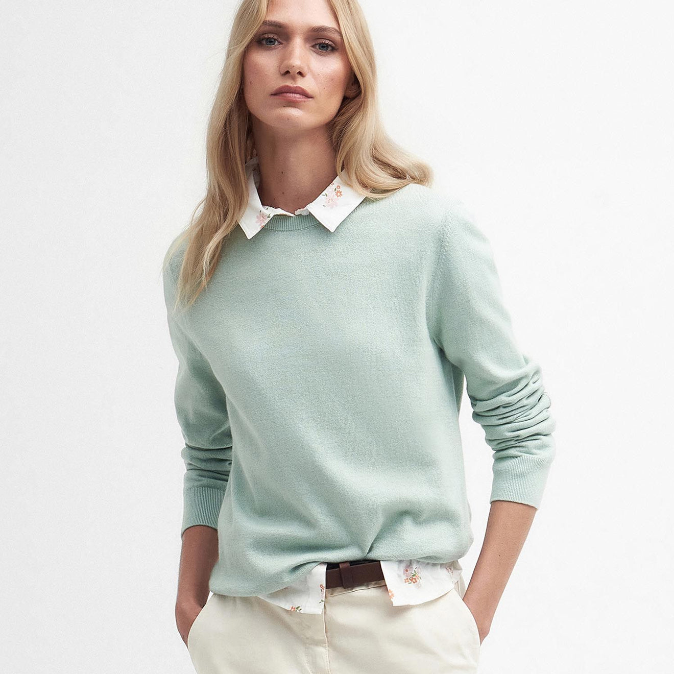 Barbour Womens Lavender Crew Neck Jumper Bayleaf - The Sporting Lodge