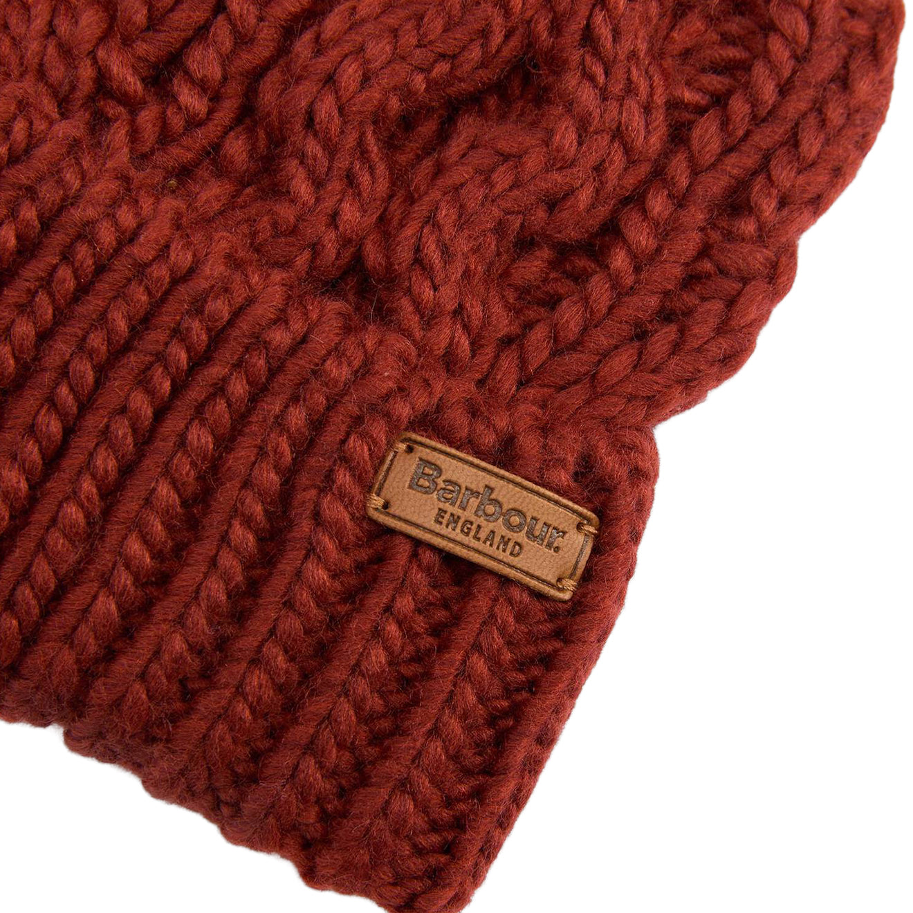 Barbour Womens Penshaw Cable-Knit Beanie Hat Burnt Henna