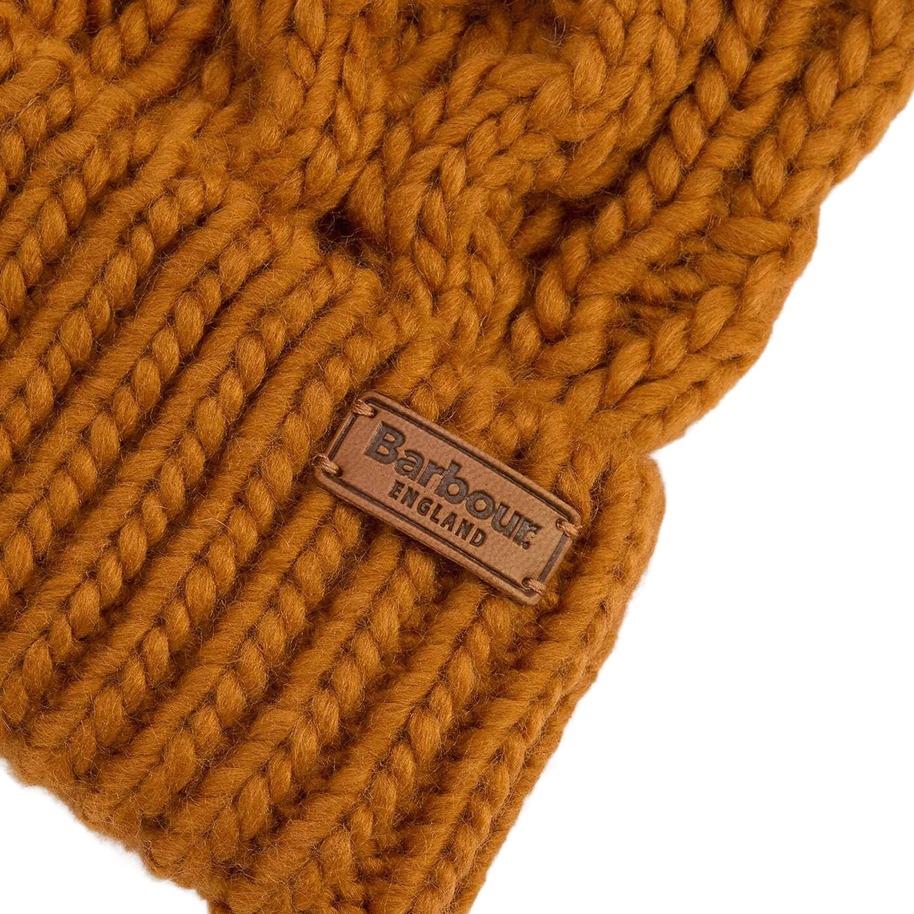 Barbour Womens Penshaw Cable-Knit Beanie Hat Mustard