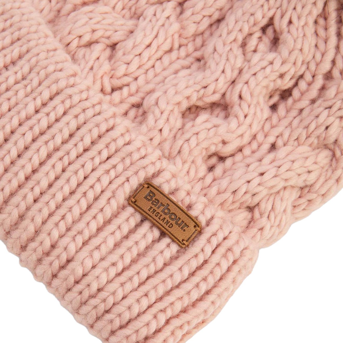 Barbour Womens Penshaw Cable-Knit Beanie Hat Pink Blush - The Sporting Lodge
