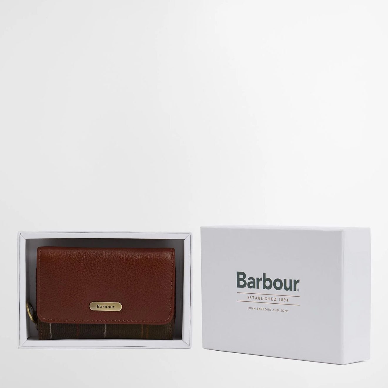 Barbour Womens Rosa Leather French Purse Brown/Classic Tartan - The Sporting Lodge