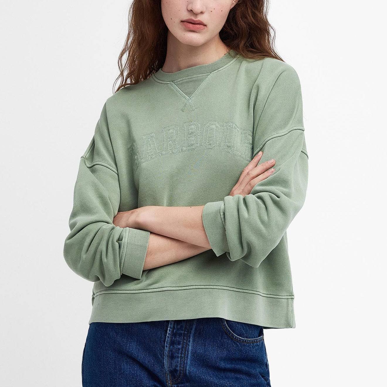 Barbour Womens Sandgate Crew Neck Sweatshirt Nephrite Green Wash - The Sporting Lodge