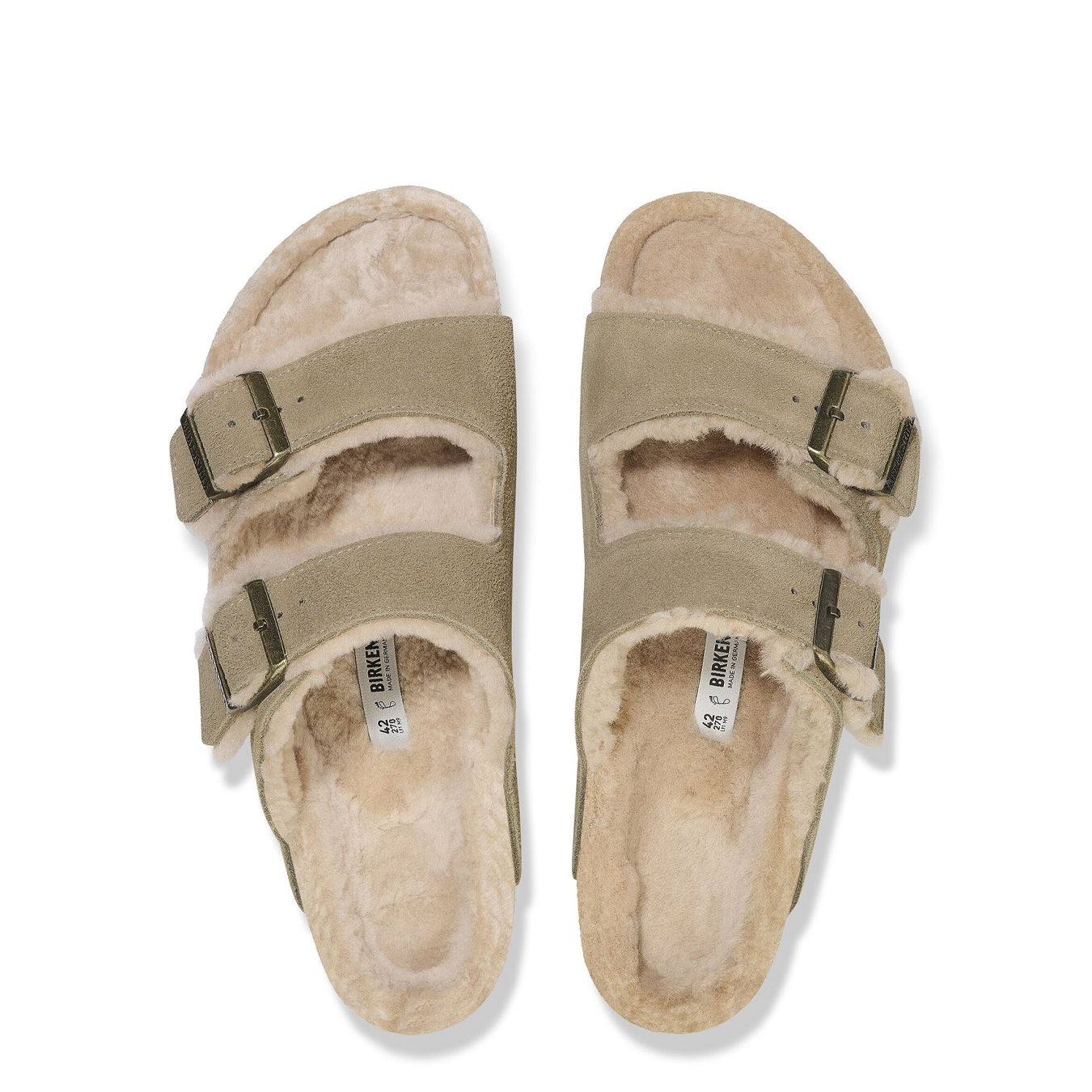 Birkenstock Womens Arizona Shearling Suede Leather Narrow Fit Taupe