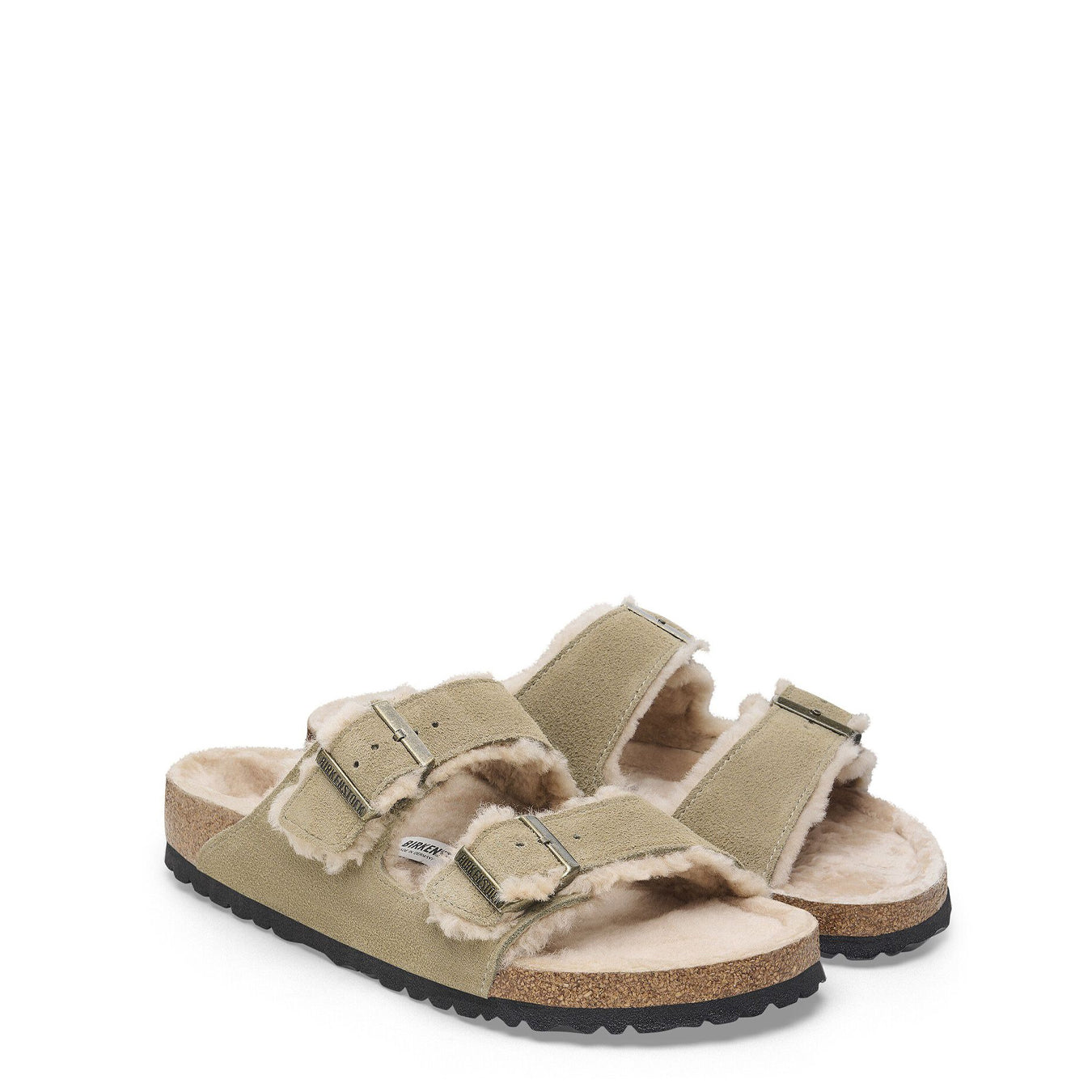Birkenstock Womens Arizona Shearling Suede Leather Narrow Fit Taupe