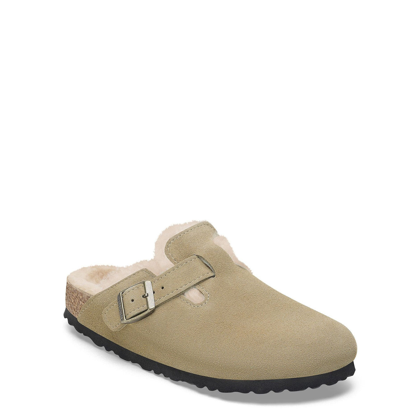 Birkenstock Womens Boston Shearling Suede Leather Narrow Fit Taupe