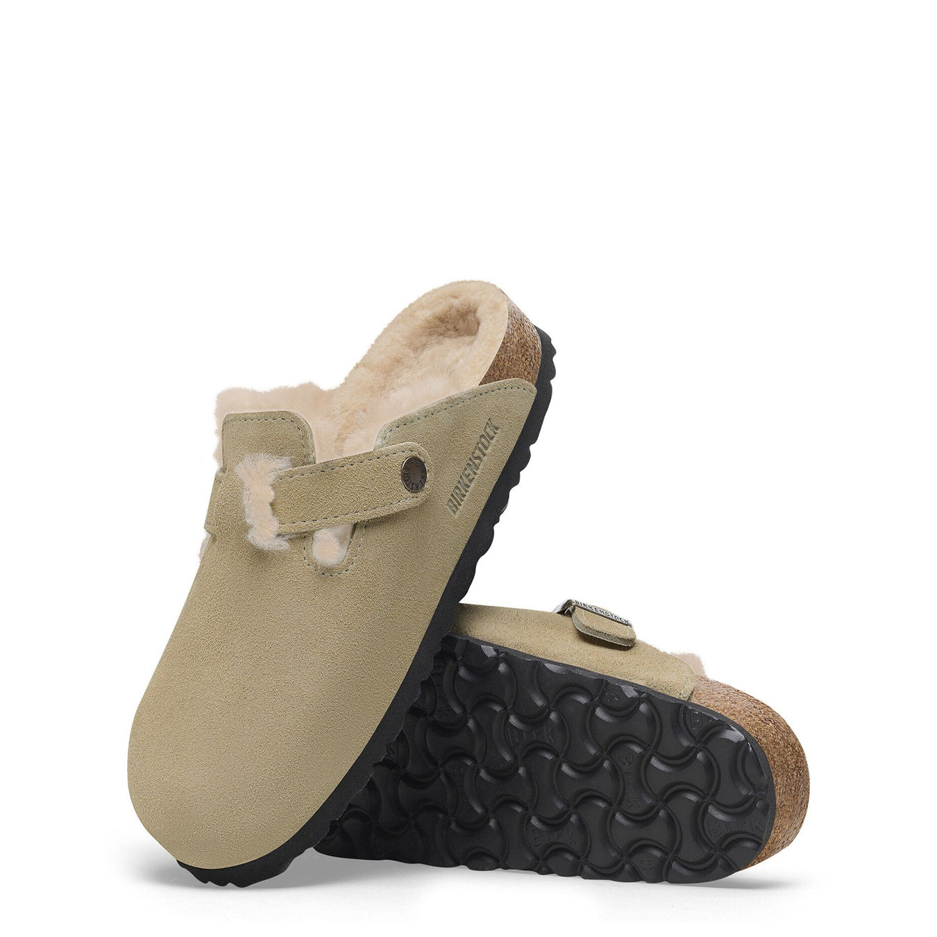 Birkenstock Womens Boston Shearling Suede Leather Narrow Fit Taupe