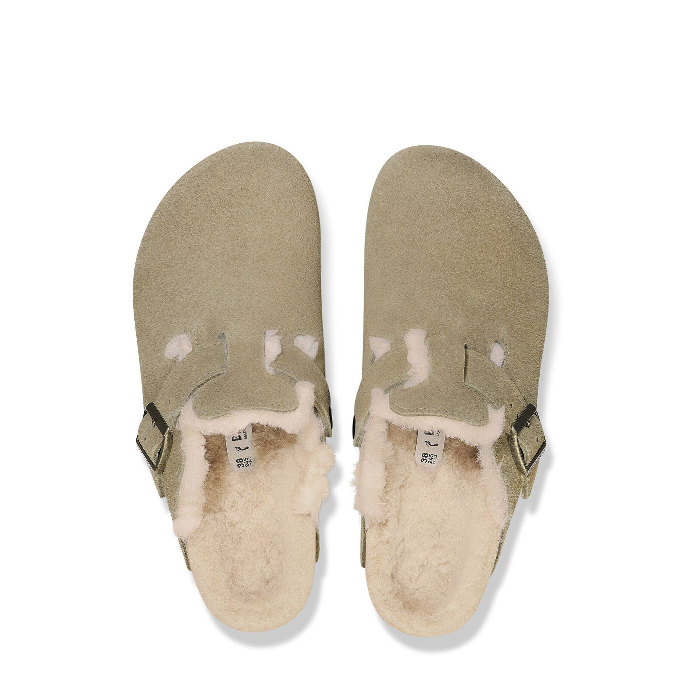 Birkenstock Womens Boston Shearling Suede Leather Narrow Fit Taupe