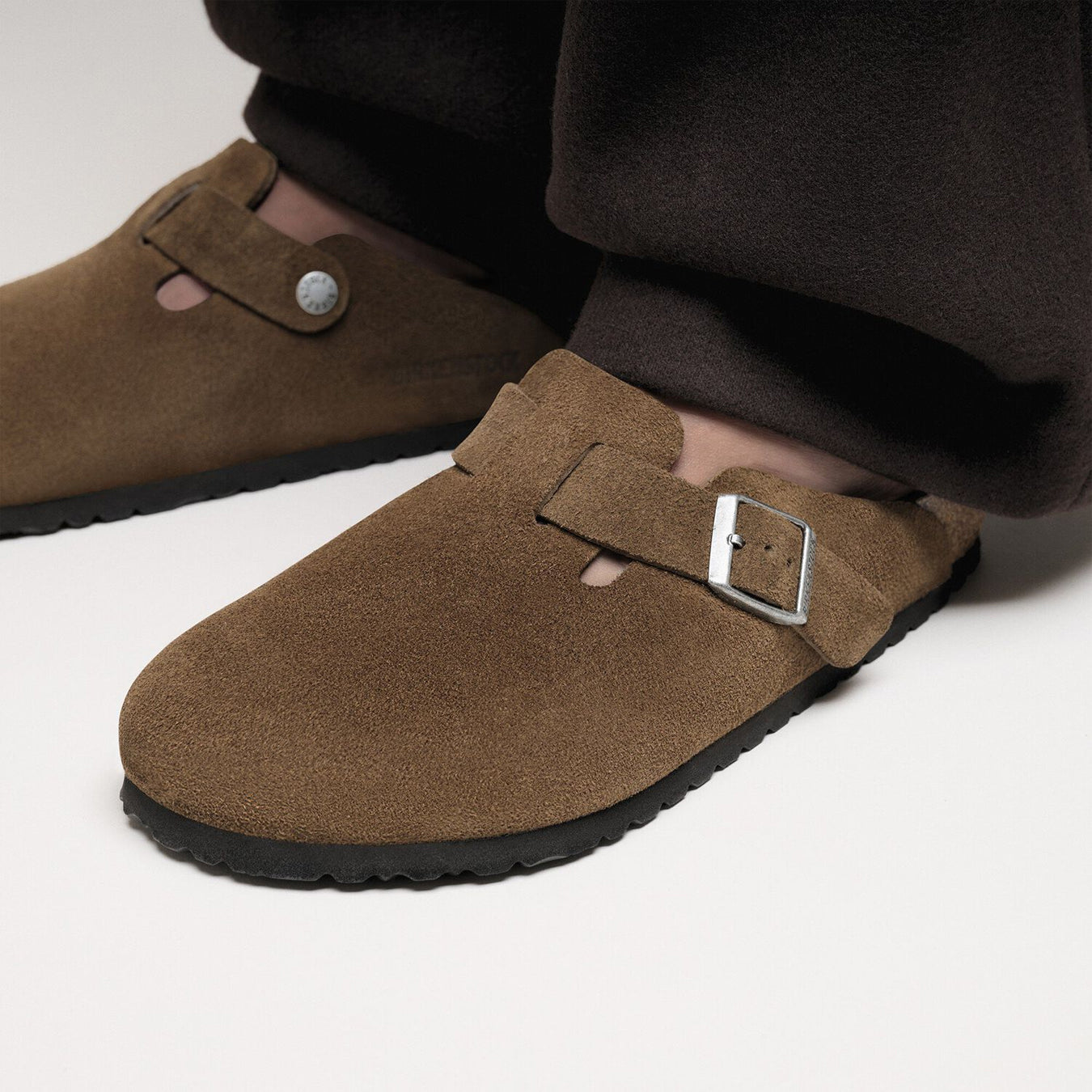 Birkenstock Womens Boston Soft Footbed Suede Leather Narrow Fit Dark Tea Tonal