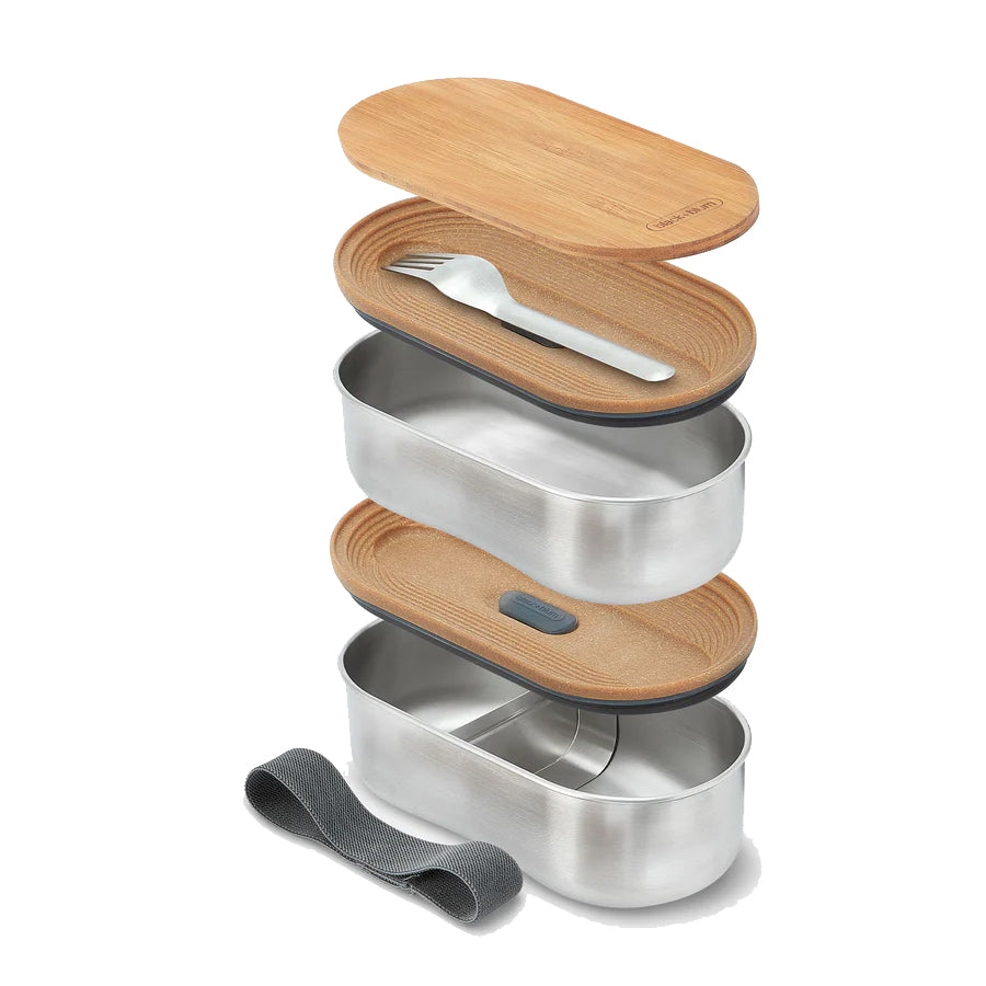 Black + Blum Stainless Steel Double Bento Box Almond/Grey - The Sporting Lodge