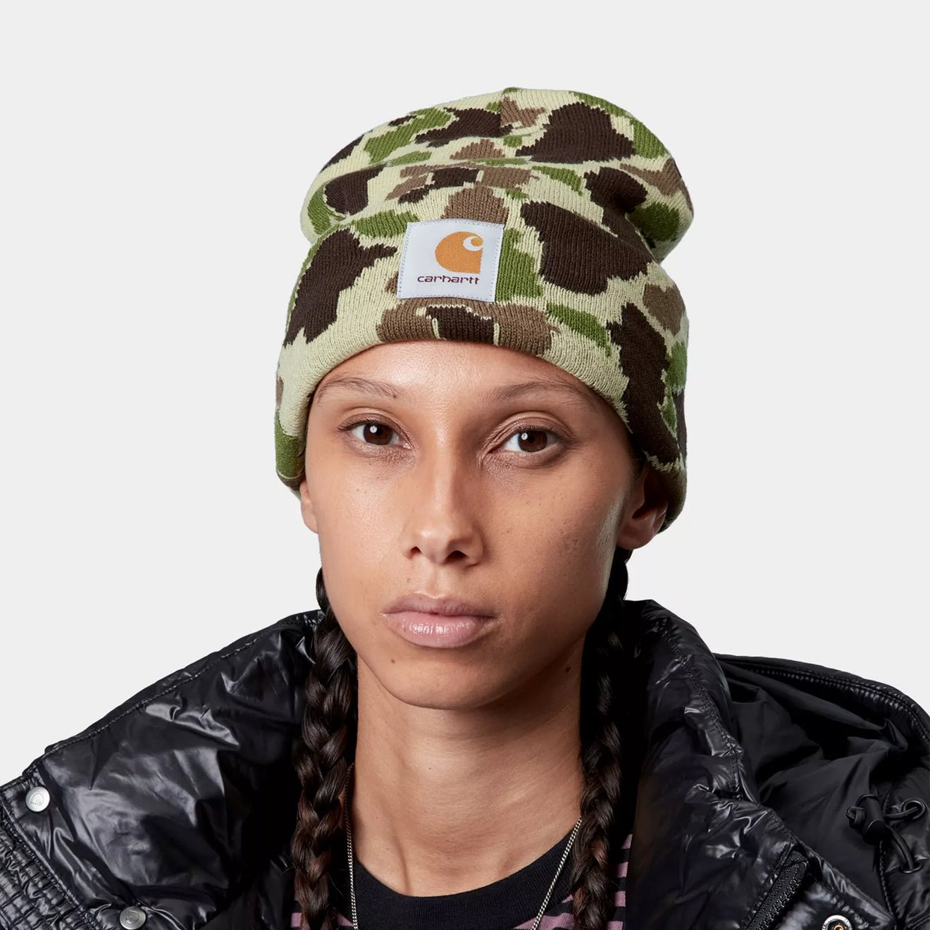 Carhartt WIP Camo Duck Beanie Camo Duck Jacquard Green - The Sporting Lodge