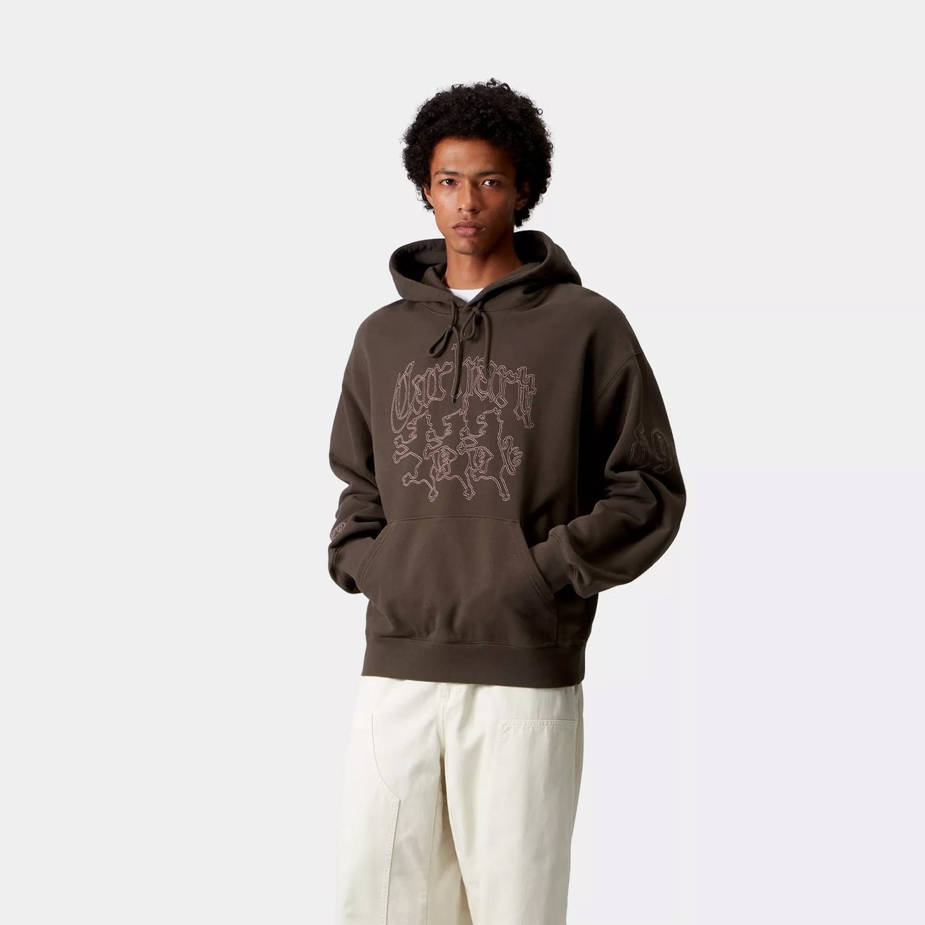 Carhartt WIP Hooded Hackwork Sweat Vitola / Glassy Pink - The Sporting Lodge