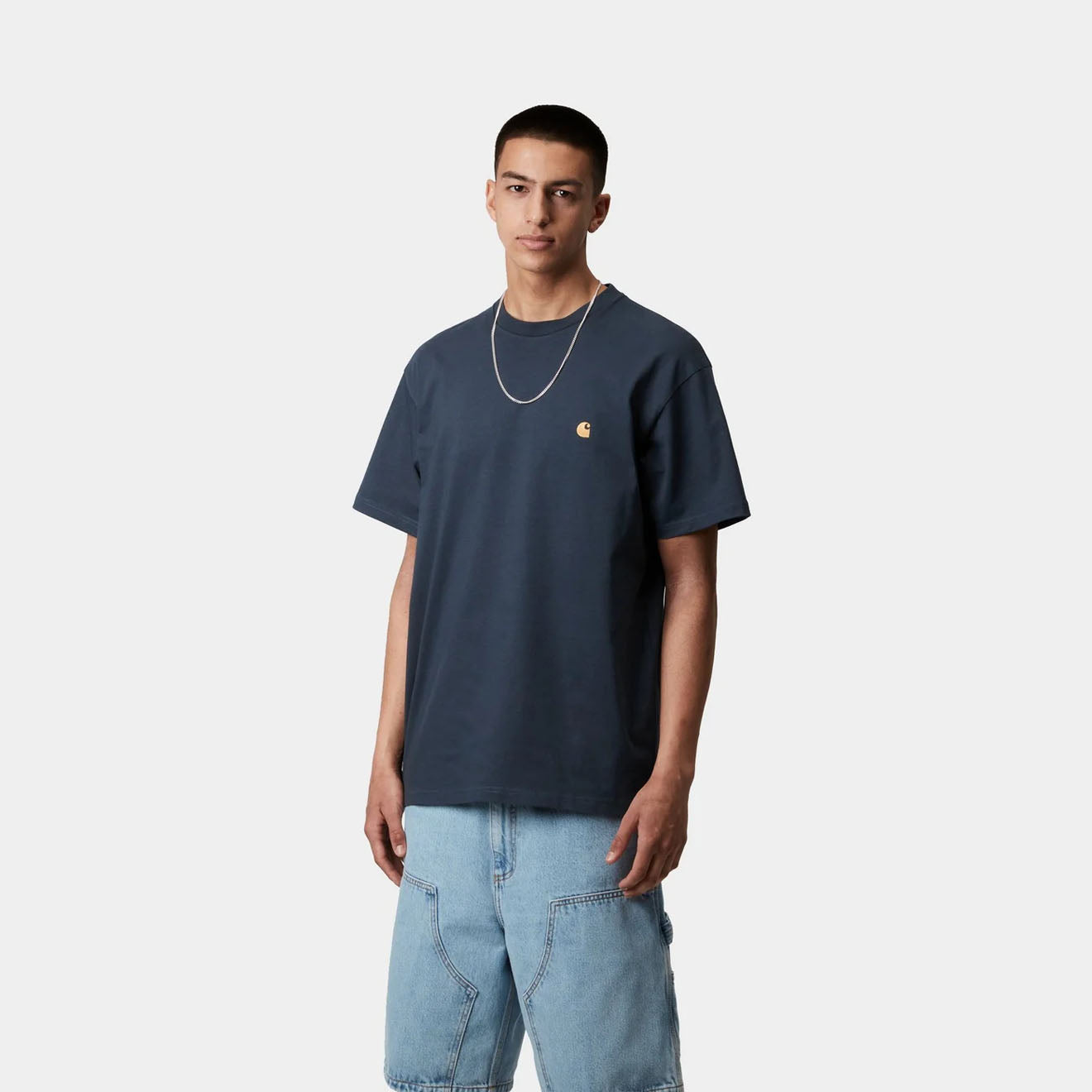 Carhartt WIP S/S Chase T-Shirt Dusky Blue / Gold - The Sporting Lodge