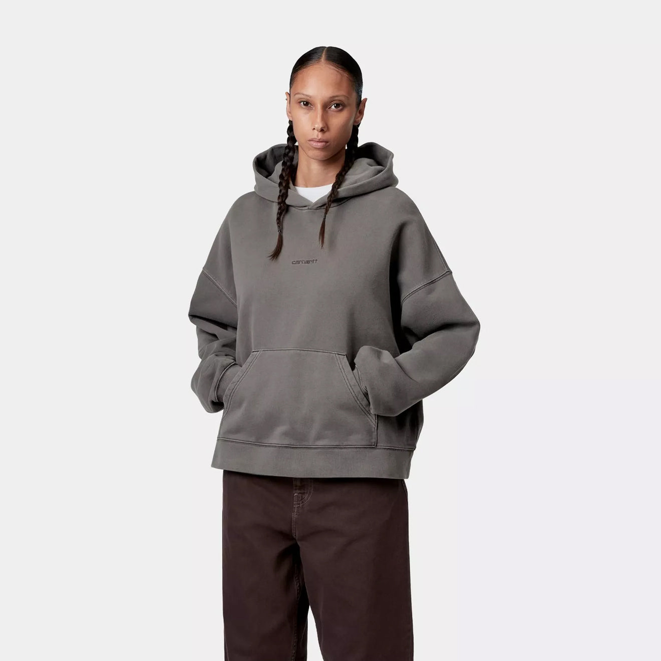 Carhartt WIP Womens Hooded Benton Sweat Graphite Garment Dyed - The Sporting Lodge