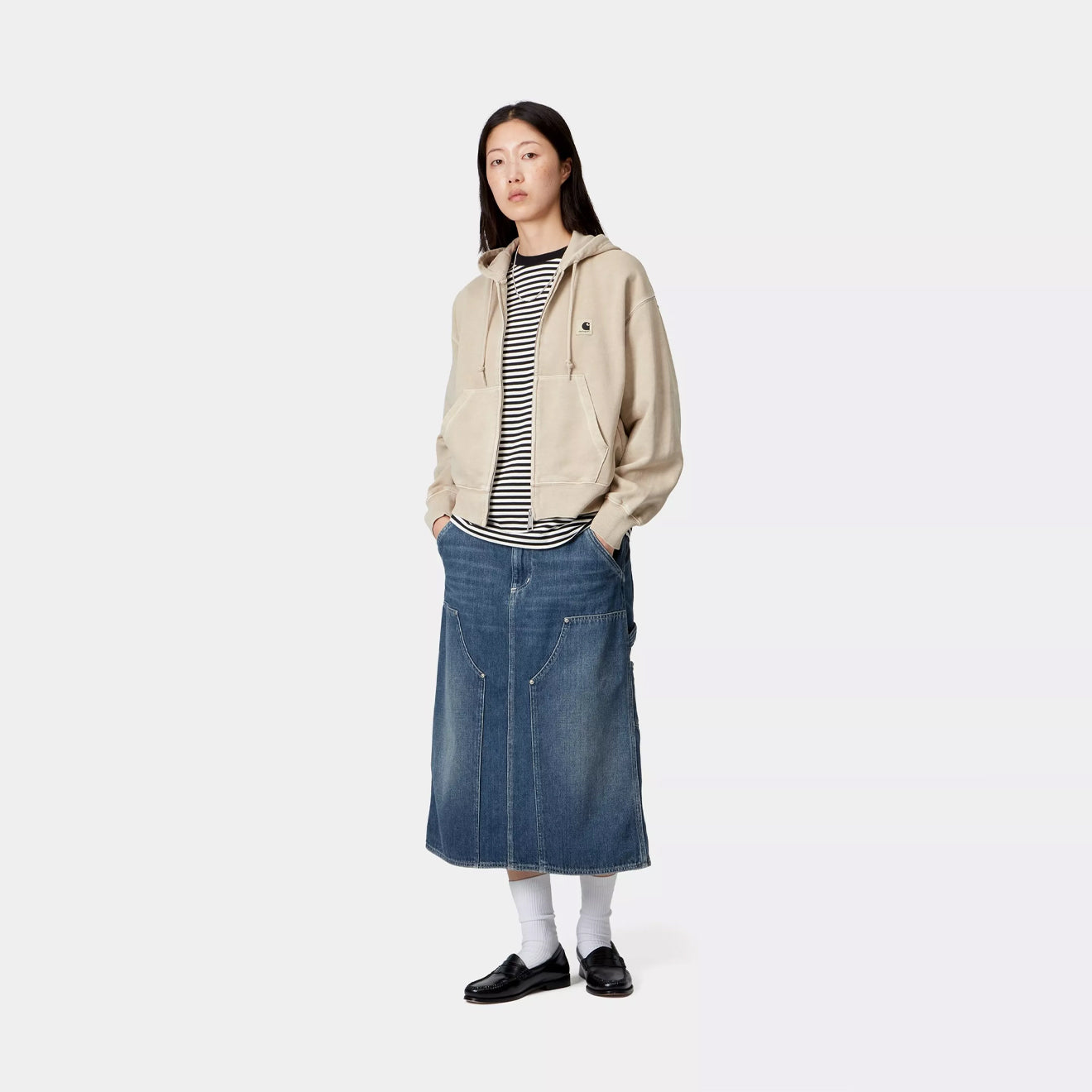 Carhartt WIP Womens Double Knee Skirt Blue Dark Used Wash