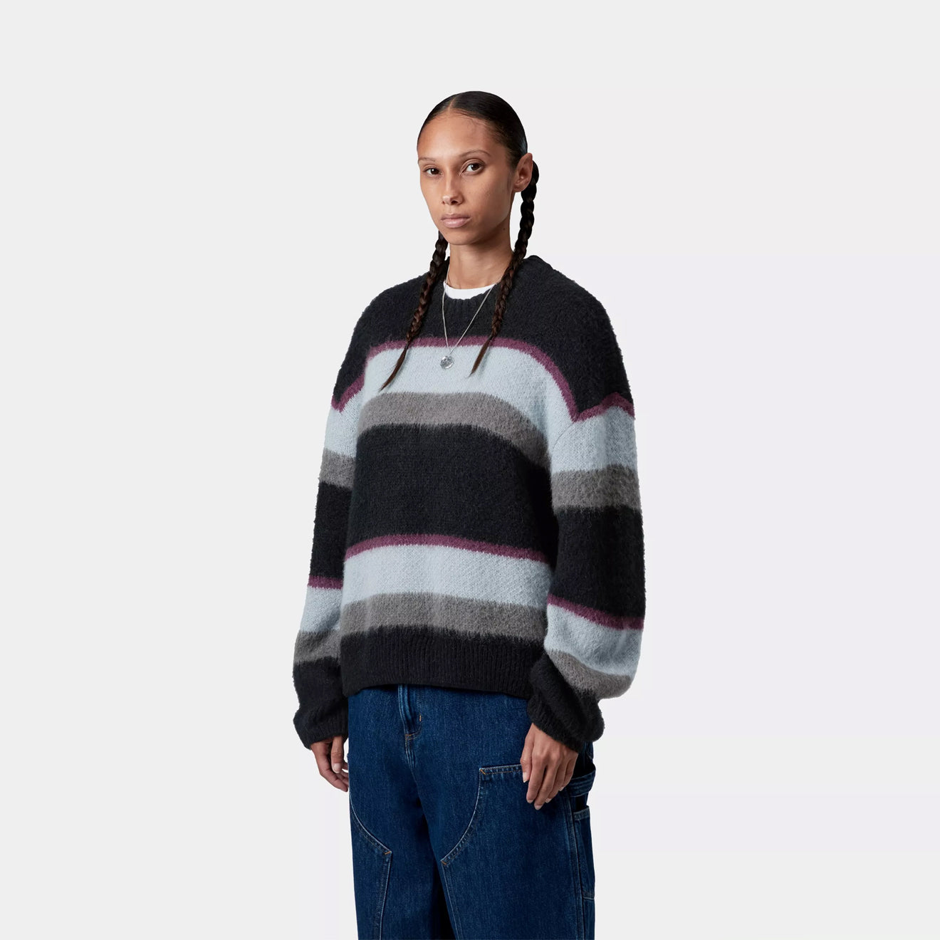 Carhartt WIP Womens Merlin Sweater Sundling Stripe Citadel - The Sporting Lodge