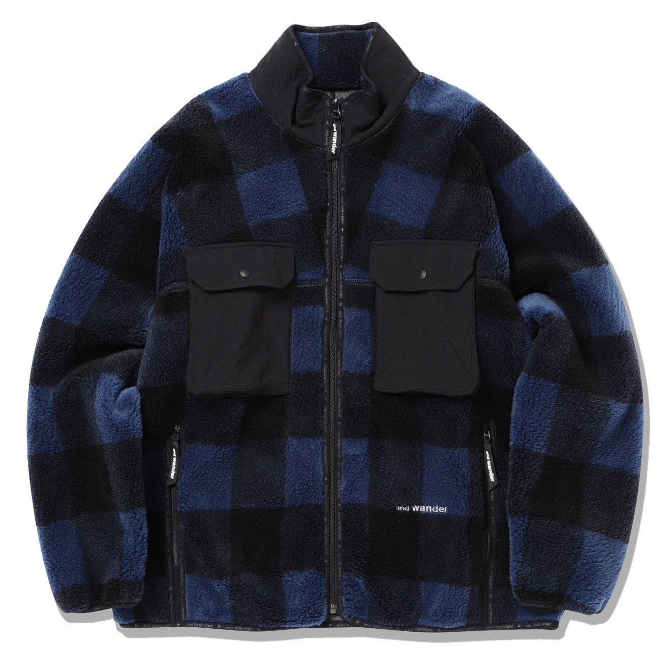 And Wander Check Boa Jacket Blue - The Sporting Lodge