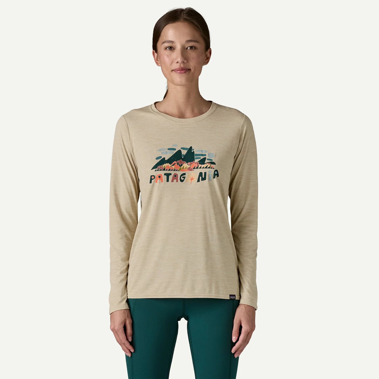 Patagonia Womens L/S Capilene Cool Daily Graphic Shirt Fitz Roy Foliage Current Blue X-Dye - The Sporting Lodge