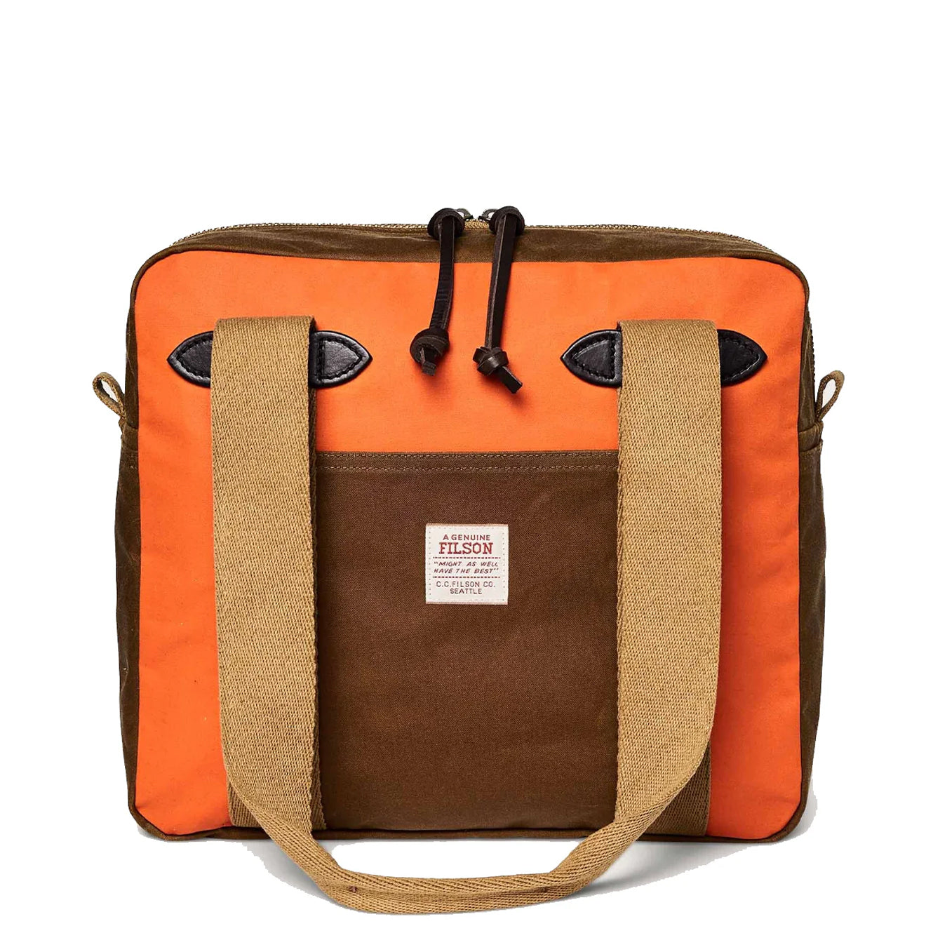 Filson Tin Cloth Tote Bag With Zipper Dark Tan / Flame