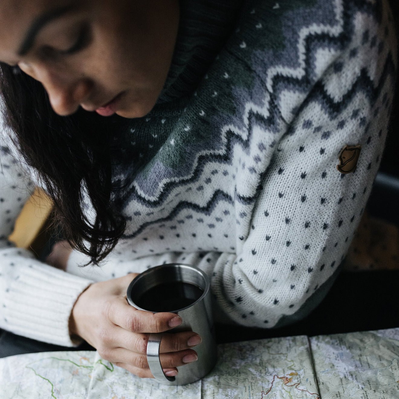 Fjallraven Womens Ovik Knit Roller Neck Chalk White / Patina Green - The Sporting Lodge