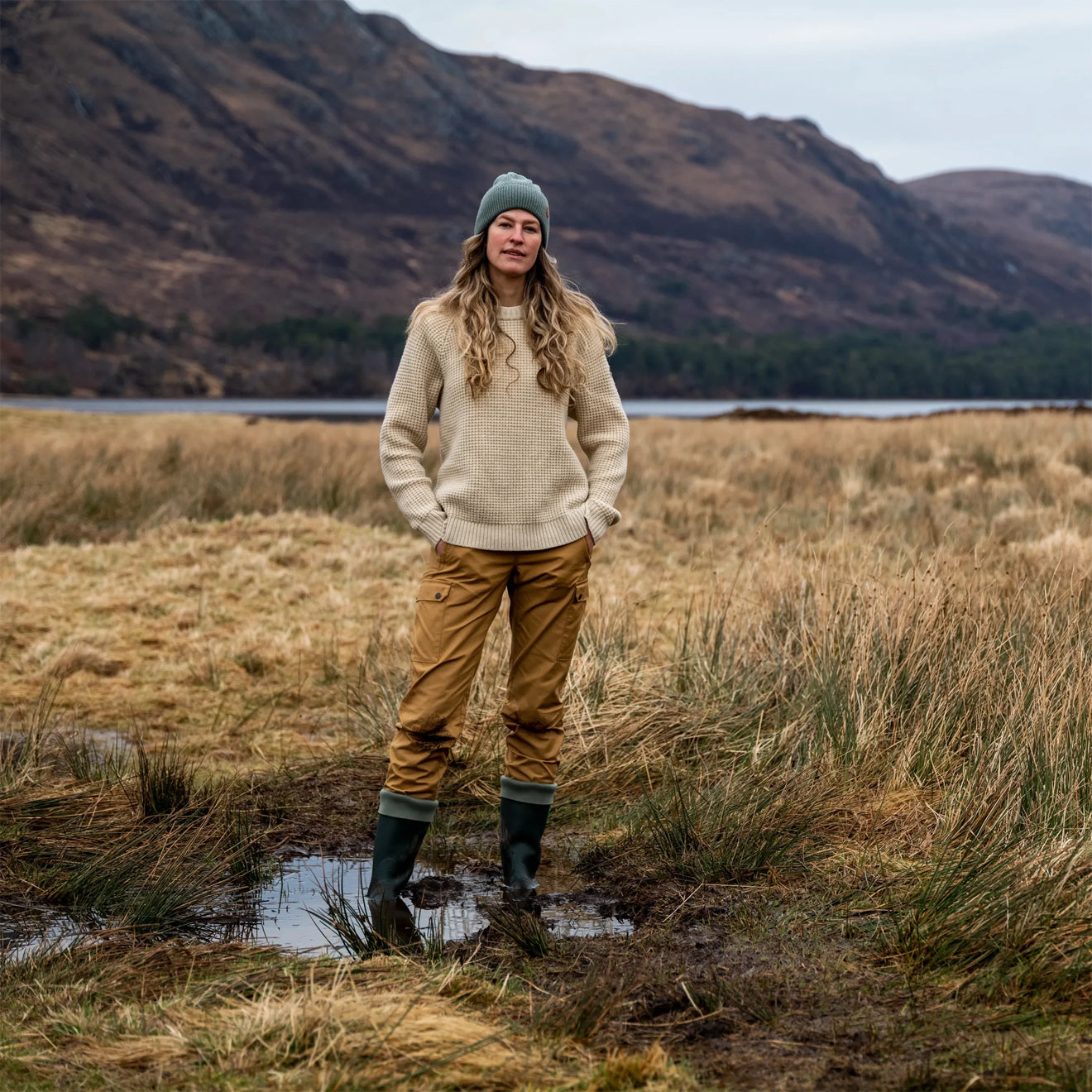 Fjallraven Womens Ovik Waffle Knit Light Beige