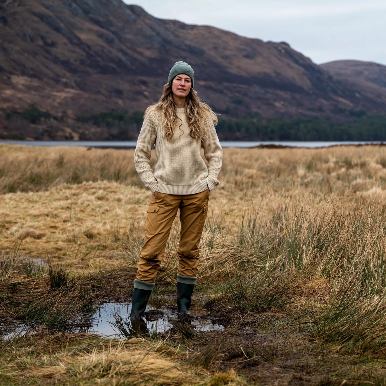 Fjallraven Womens Ovik Waffle Knit Light Beige - The Sporting Lodge