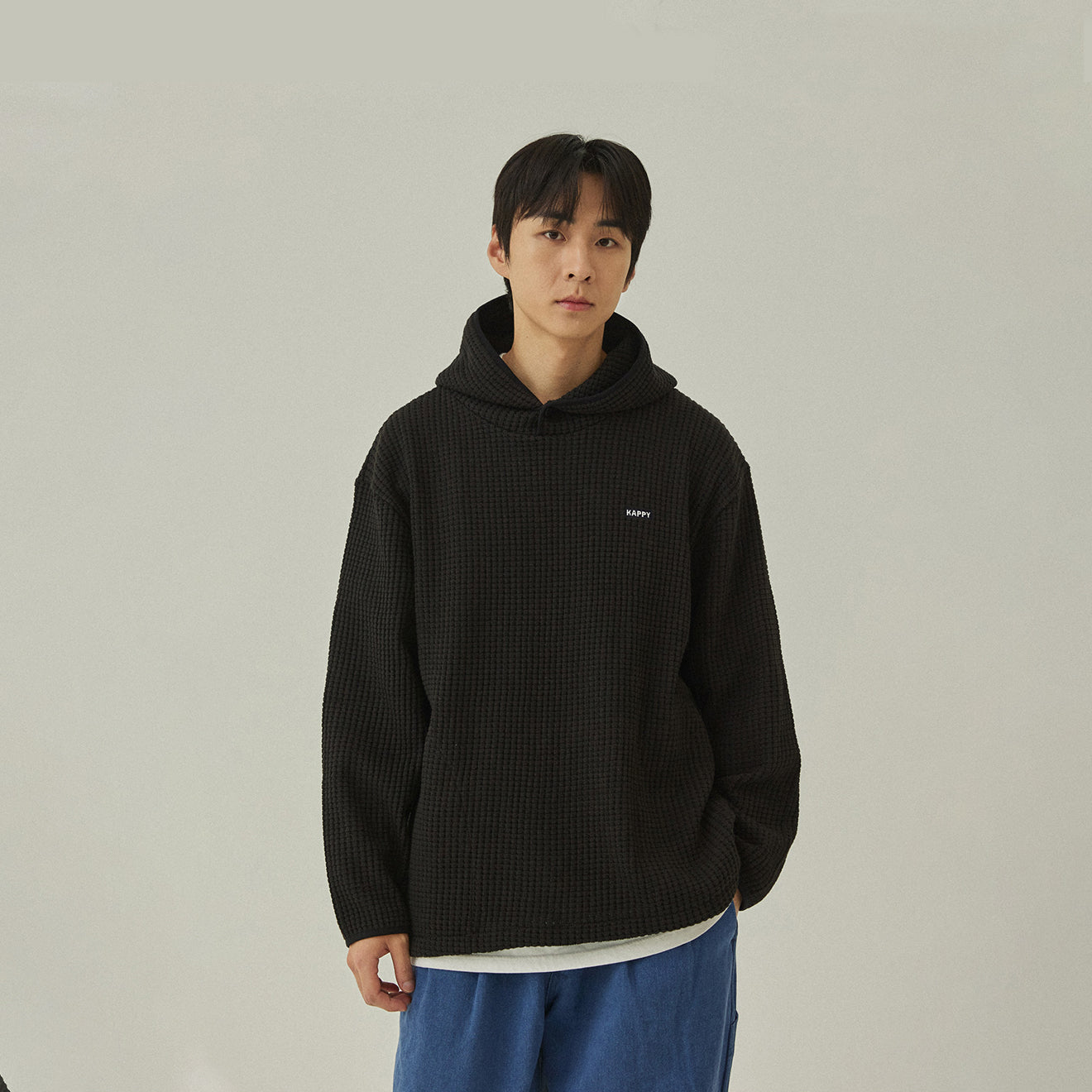 Kappy Waffle Button Hoodie Black